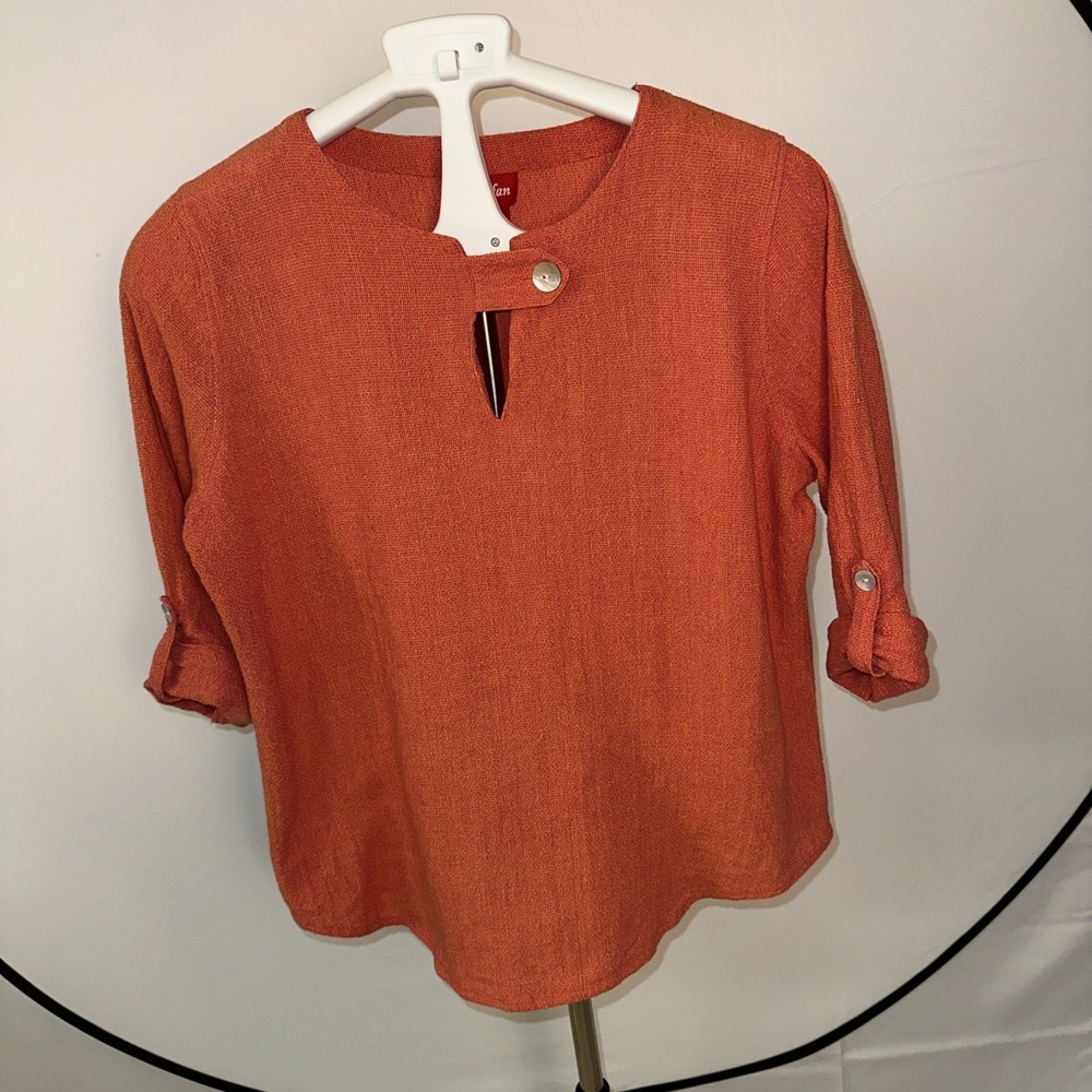 Toofan Blouse Women's Sz Medium Orange Short Sleeves Cotton